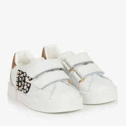 Girls White Rhinestone DG Trainers