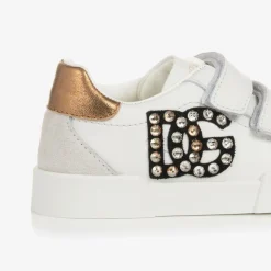 Girls White Rhinestone DG Trainers
