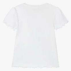Girls White Ribbed Cotton Jersey T-Shirt