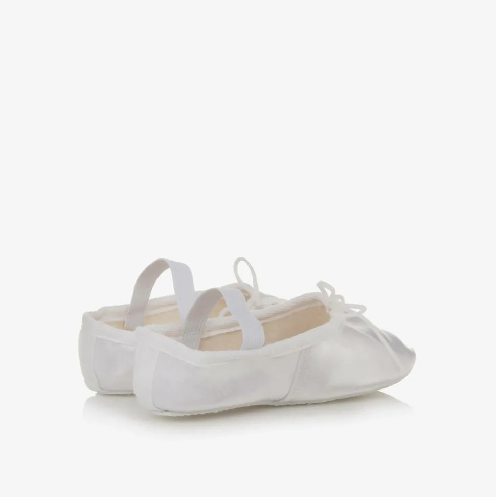 Girls White Satin Ballet Shoes