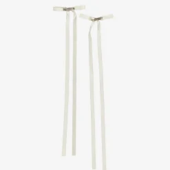 Girls White Satin Bow Hair Clips (2 Pack)