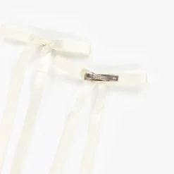 Girls White Satin Bow Hair Clips (2 Pack)
