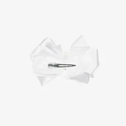Girls White Satin Bow Hair Clip (10cm)