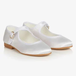 Girls White Satin Mary Jane Pumps
