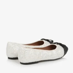Girls White Sequin Pumps