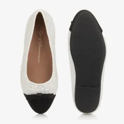 Girls White Sequin Pumps