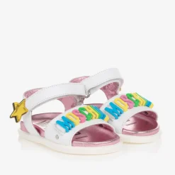 Girls White Star Leather Sandals
