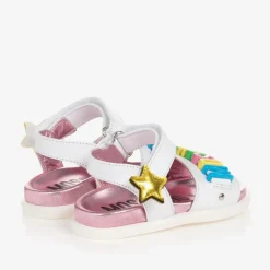 Girls White Star Leather Sandals