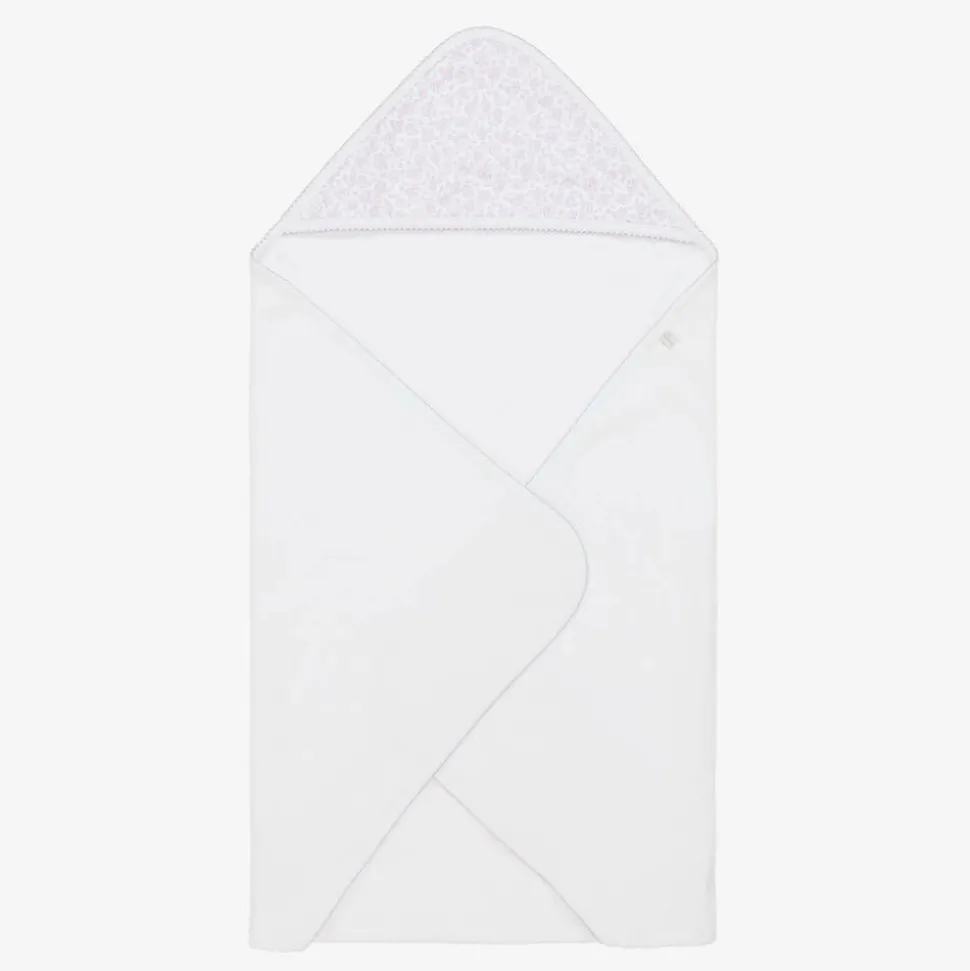 Girls White Summer Gardens Hooded Towel & Mitt Set