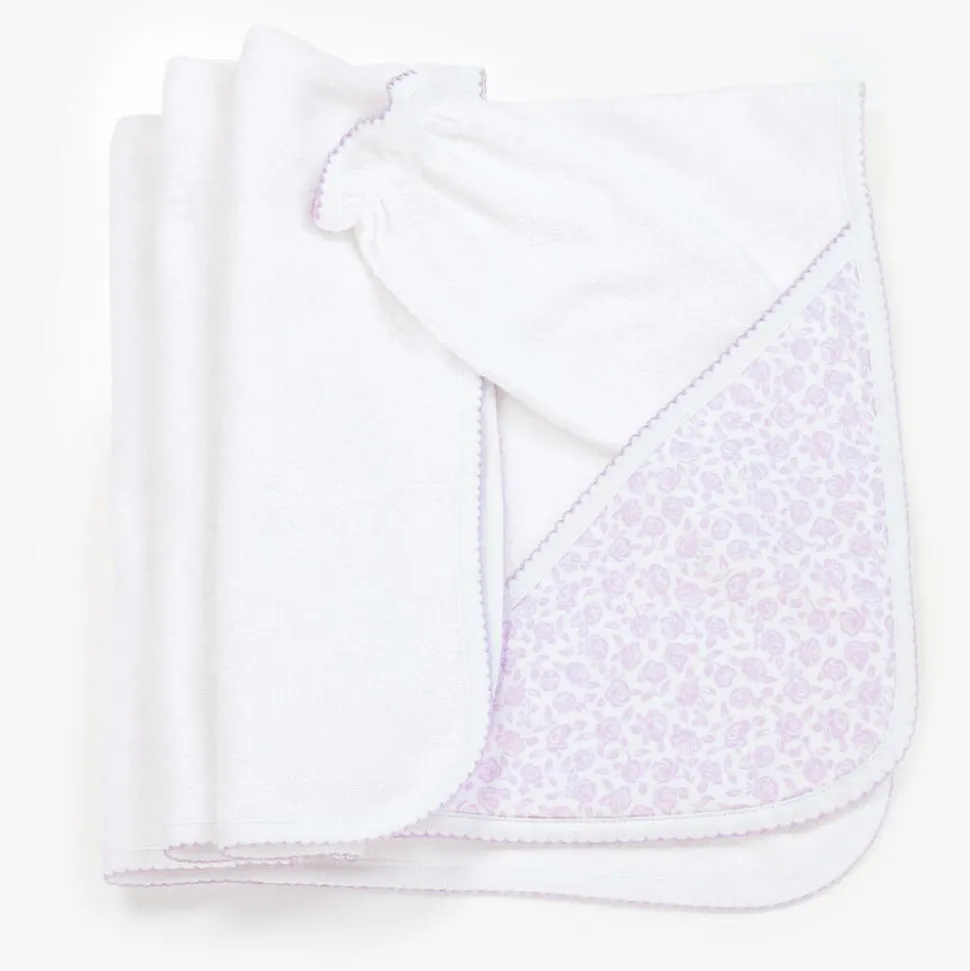 Girls White Summer Gardens Hooded Towel & Mitt Set