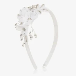 Girls White Tulle Flower Hairband