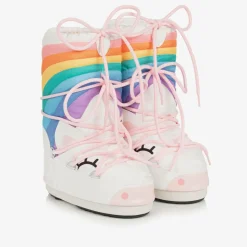 Girls White Unicorn Rainbow Snow Boots