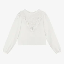 Girls White Viscose Frill Blouse