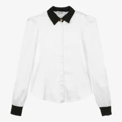 Girls White Viscose Satin Blouse