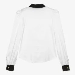Girls White Viscose Satin Blouse