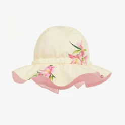 Girls Yellow Cotton Floral Sun Hat