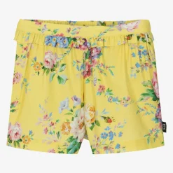Girls Yellow Cotton Floral Shorts