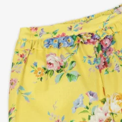 Girls Yellow Cotton Floral Shorts