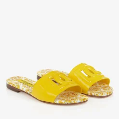 Girls Yellow Leather Majolica Sliders