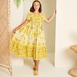 Girls Yellow Leather Majolica Sliders