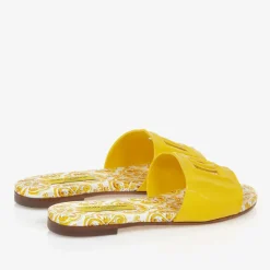 Girls Yellow Leather Majolica Sliders