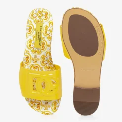 Girls Yellow Leather Majolica Sliders