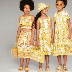 Girls Yellow Leather Majolica Sliders