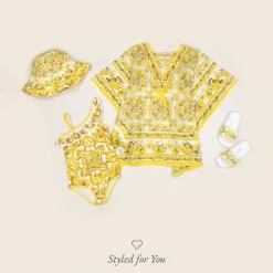Girls Yellow Majolica Print Swimsuit