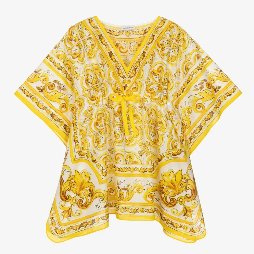 Girls Yellow Majolica Print Kaftan