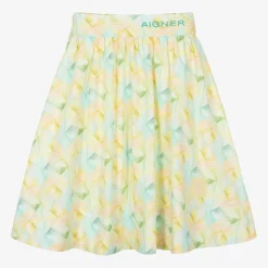 Girls Yellow Pastel Print Viscose Skirt
