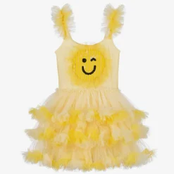 Girls Yellow Smiling Face Tulle Dress