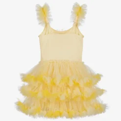 Girls Yellow Smiling Face Tulle Dress