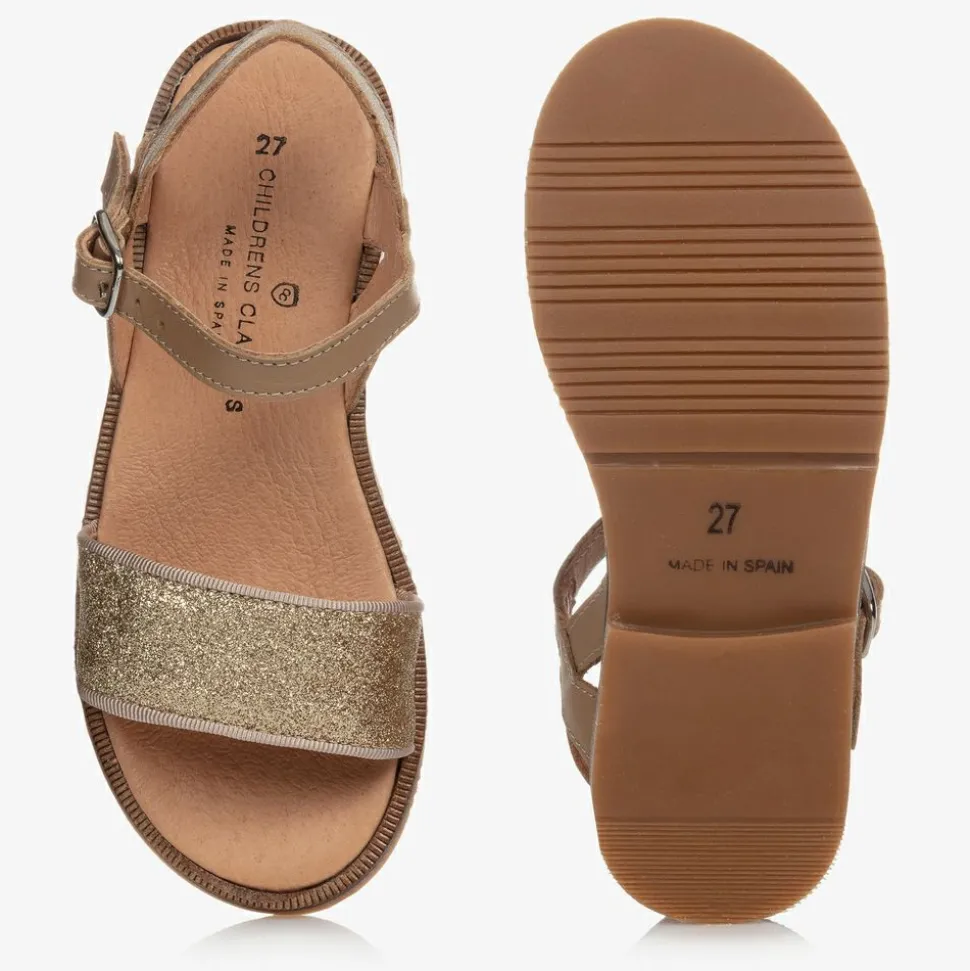 Gold Glitter Leather Sandals