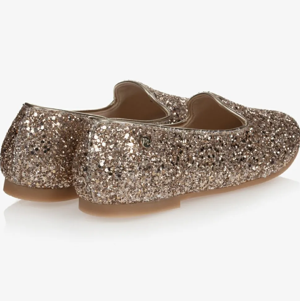 Gold Glitter Leather Shoes