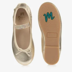 Gold Leather Gem Strap Pumps