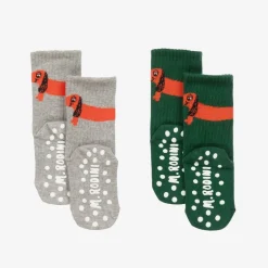 Green & Grey Cotton Anti-Slip Socks (2 Pack)