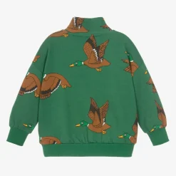 Green Cotton Duck Print Half-Zip Sweatshirt