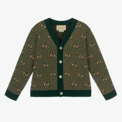 Green GG Wool Baby Cardigan
