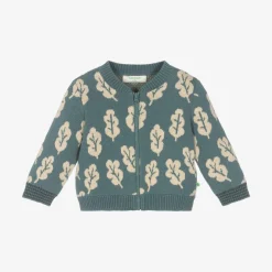 Green Organic Cotton Knit Leaf Cardigan