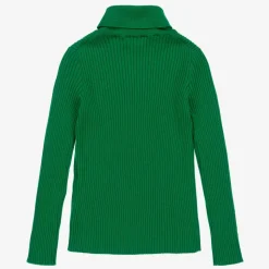 Green Ribbed Wool Roll Neck Sweater