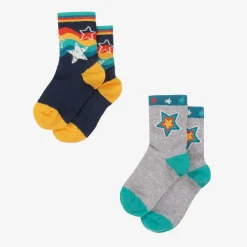 Grey & Blue Cotton Baby Socks (2 Pack)