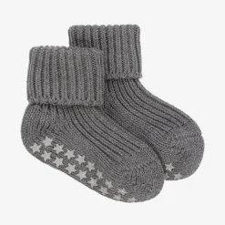 Grey Cotton Baby Slipper Socks