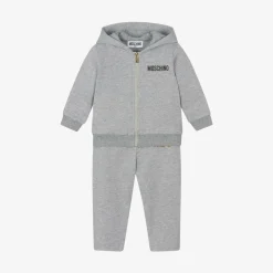 Grey Cotton Teddy Bear Logo Tracksuit