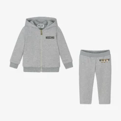 Grey Cotton Teddy Bear Logo Tracksuit