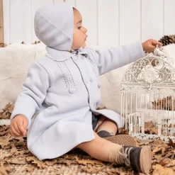 Grey Knitted Coat & Hat Set