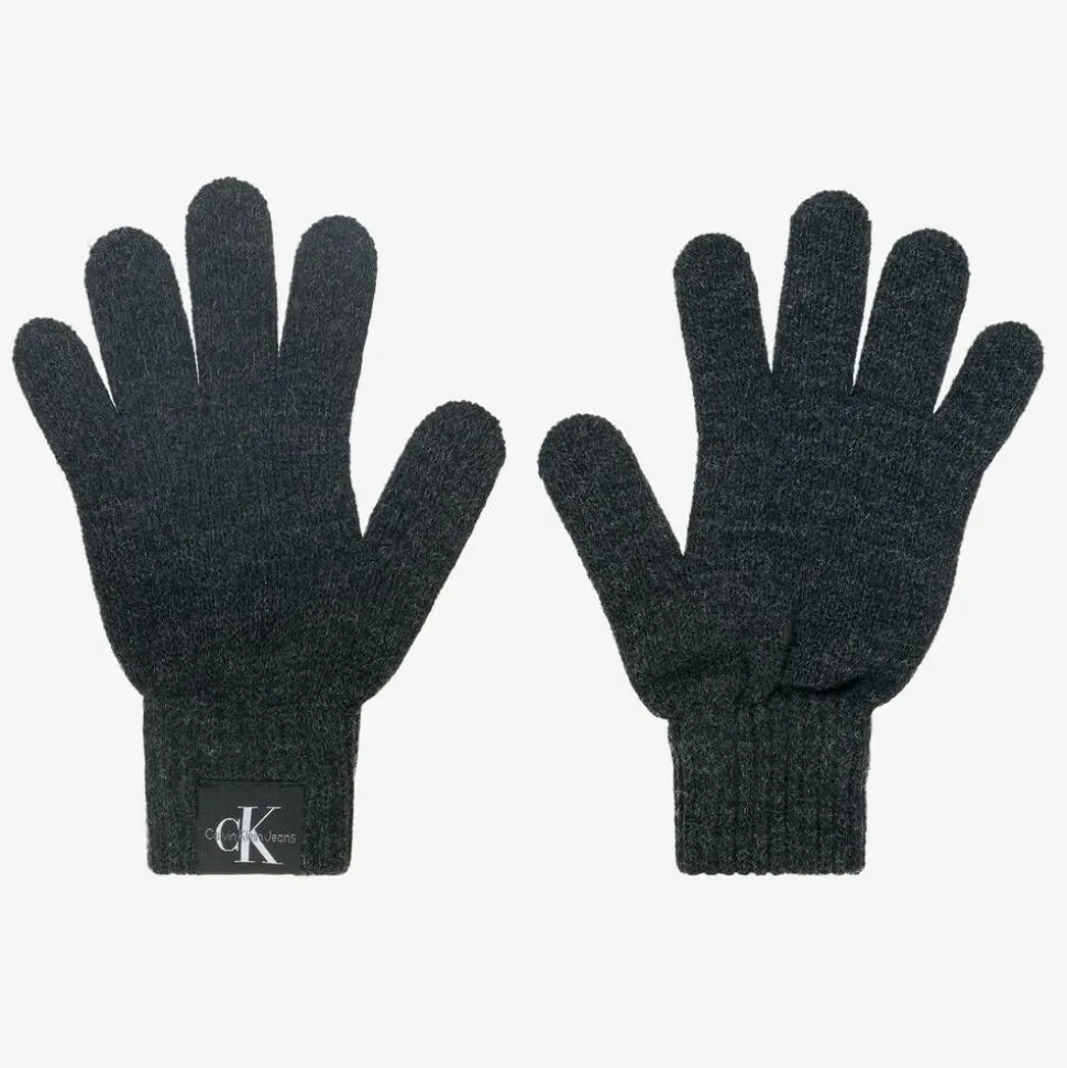 Grey Knitted Monogram Logo Gloves