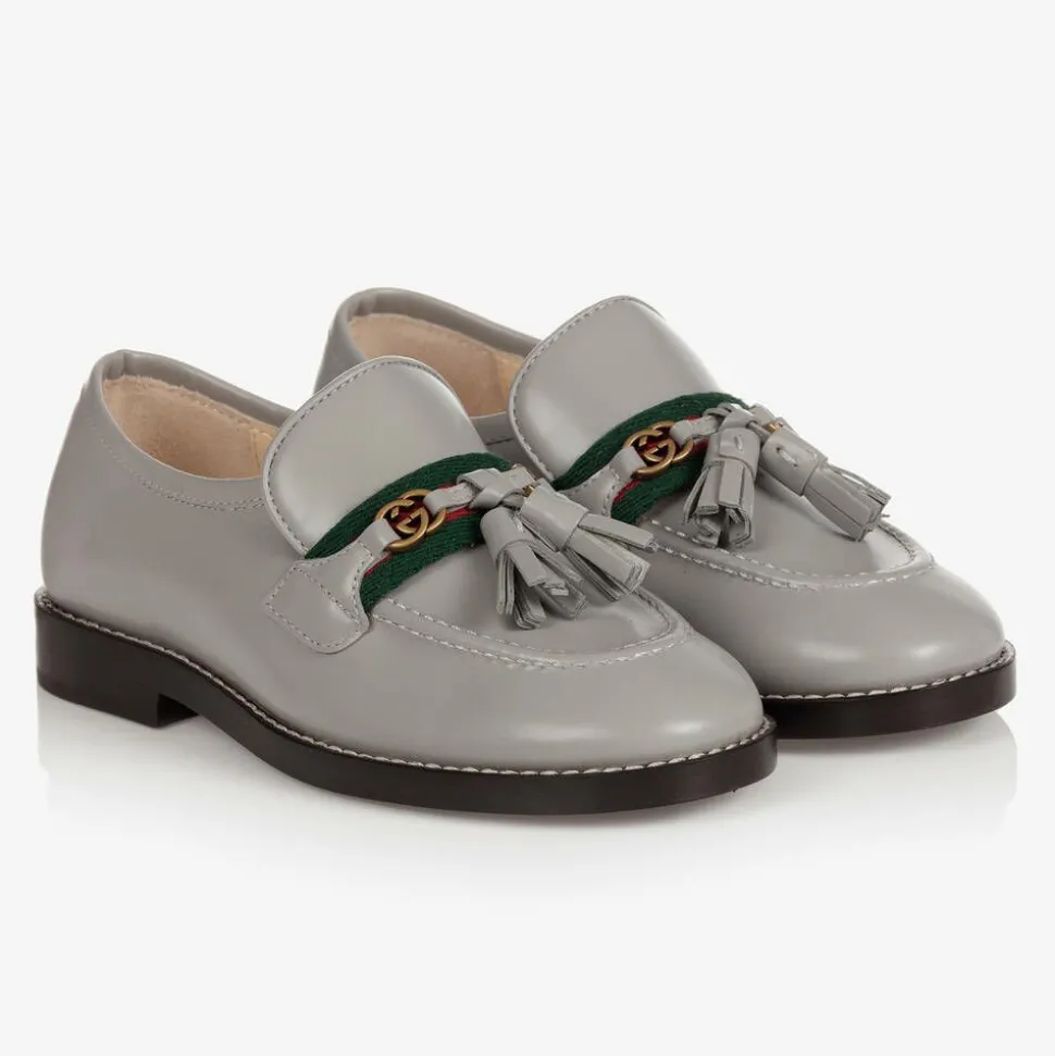 Grey Leather Loafer Shoes