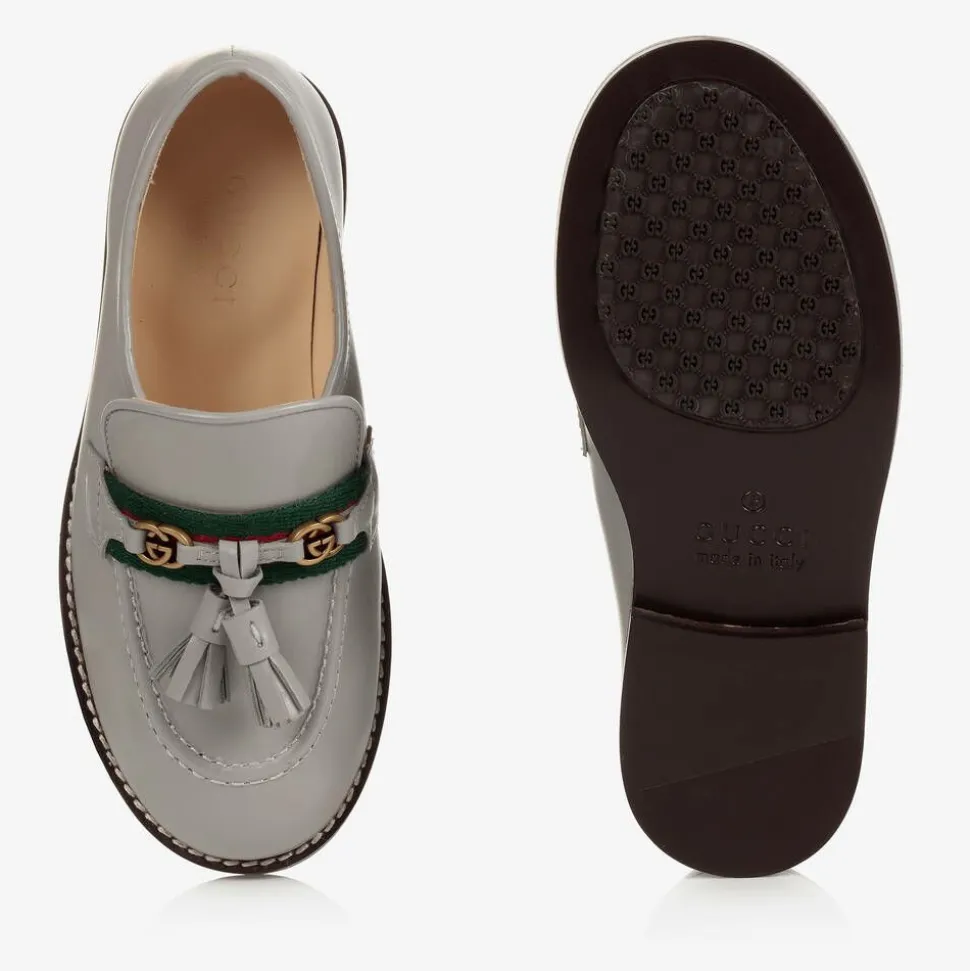 Grey Leather Loafer Shoes