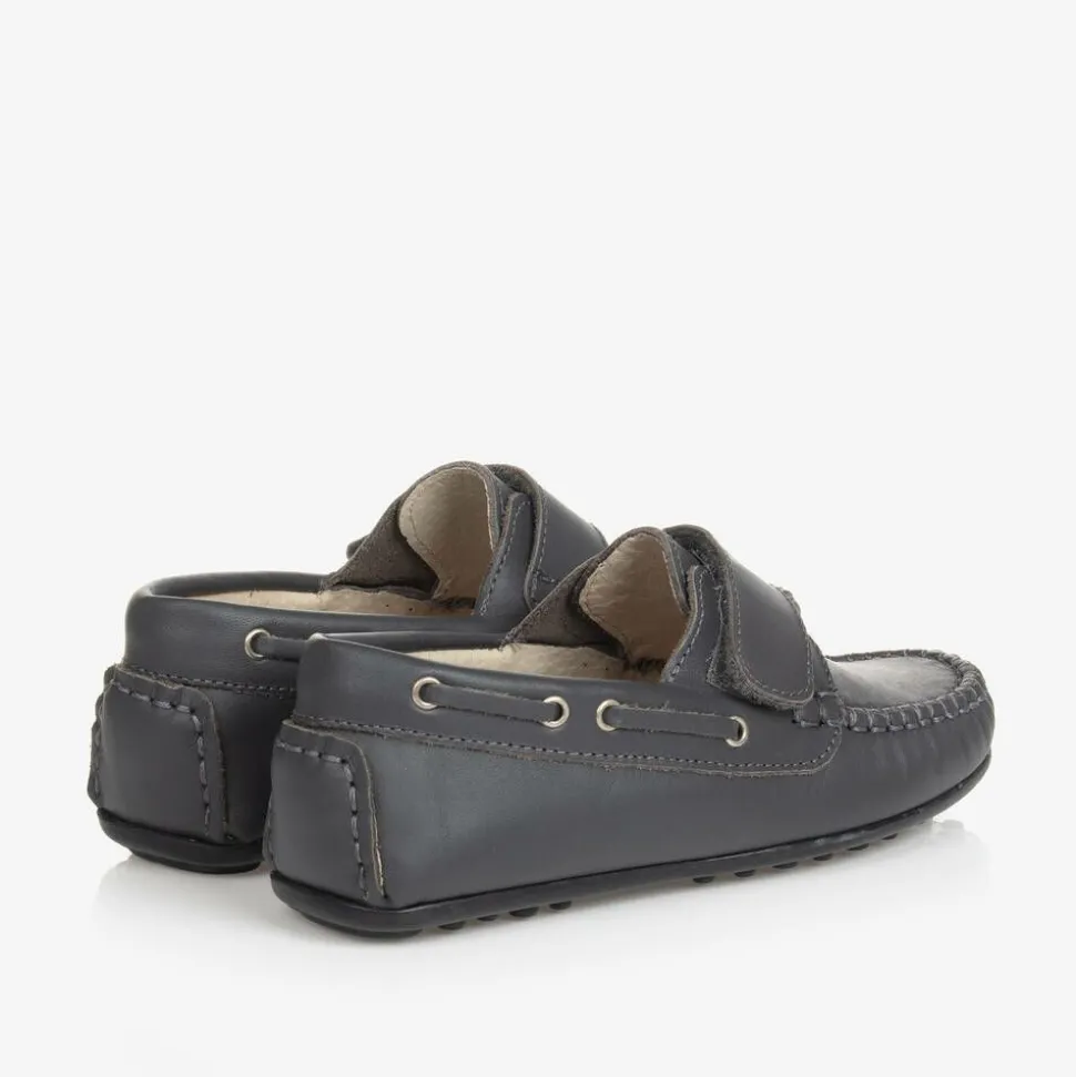 Grey Leather Moccasin Shoes
