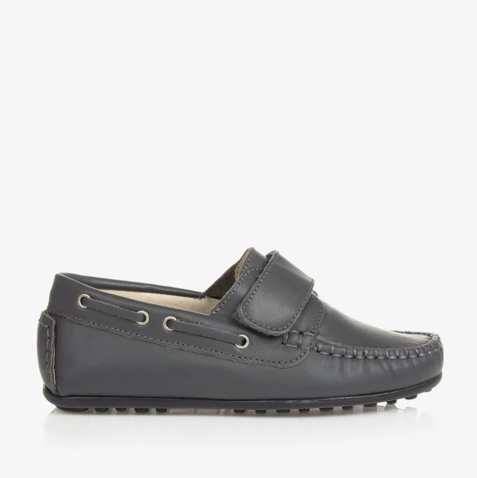 Grey Leather Moccasin Shoes